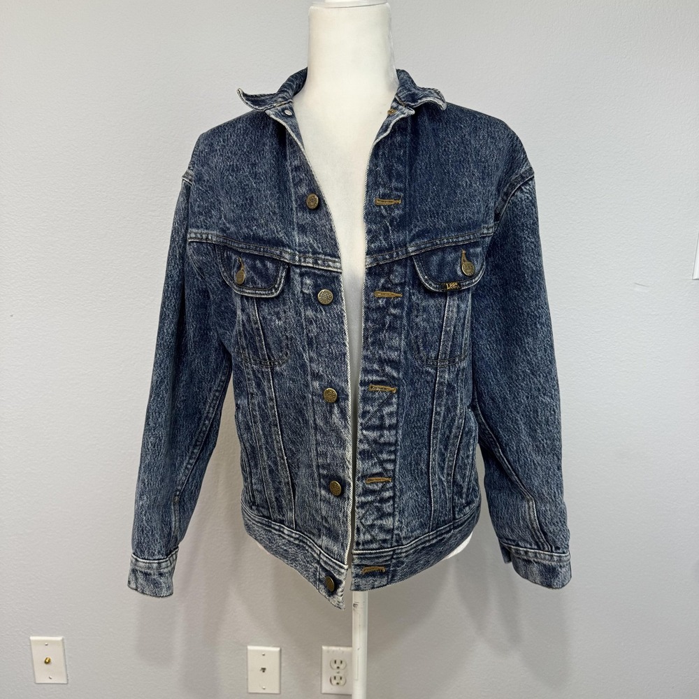 Vintage Lee Jacket Women's Large Blue Acid Wash Denim Trucker Button Front‎ 90s